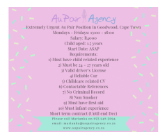 Extremely Urgent Au Pair Position in Goodwood, Cape Town