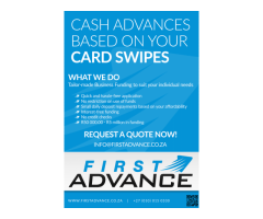 First Advance - Cash Loans Based On Your Card Swipes (Pay Back As Your Business Trades)