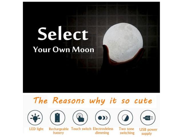 Sign In 3D Magical Two Tone Moon Lamp USB Charging Luna LED Night Light Touch Sensor Gift - 3/4