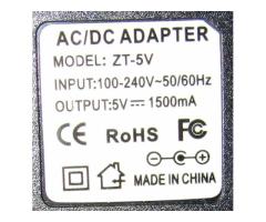 ZT-5V AC/DC Adapter Charger Power Supply - 5V 1500mA 100-240V 50/60Hz