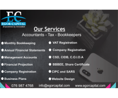 Annual Returns, Tax, Bookkeeping, CIPC, SARS, Website Design, Profiles