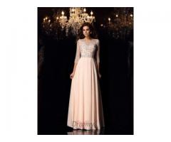 Scoop Chiffon 3/4 Sleeves Floor-Length Dress