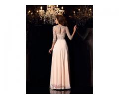 Scoop Chiffon 3/4 Sleeves Floor-Length Dress