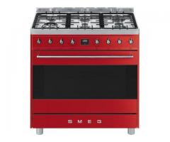 SMEG - 90cm Red Symphony 6Bnr Cooker