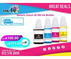Generic Canon GI 490 Ink Bottles for R115.00 each.