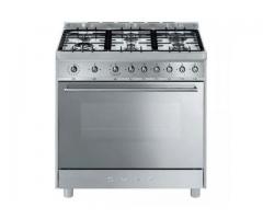 SMEG 90CM 6 BURNER STEEL FULL GAS COOKER. MODEL: C9GGASSA9